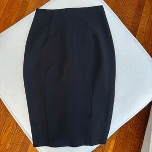 H M Black Pencil Skirt High Waist Gold Zipper Back Office Core Size 4